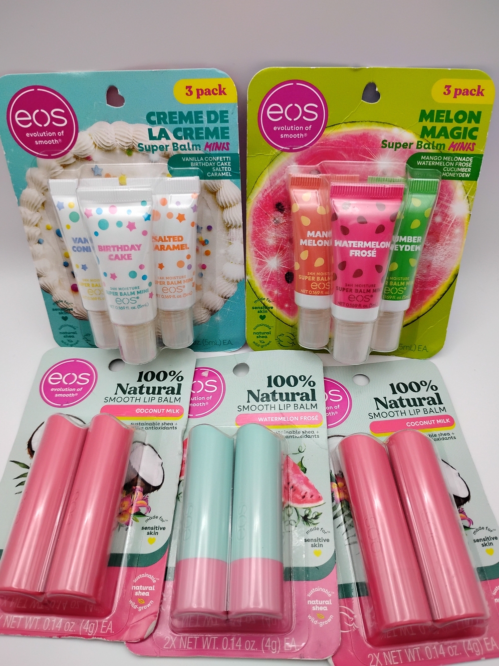 2 eos 3 Pack Super Balm Minis & 3 eos 100% Natural Smooth Lip Balm Bundle
